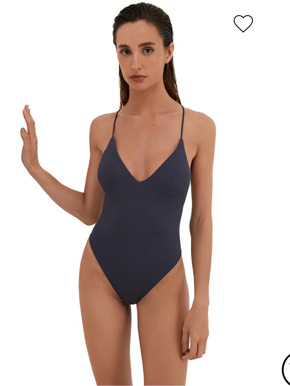 Vix Alba Navy Firenze Textured V-Neck One-Piece Swimsuit Medium 2-4-6 Like New